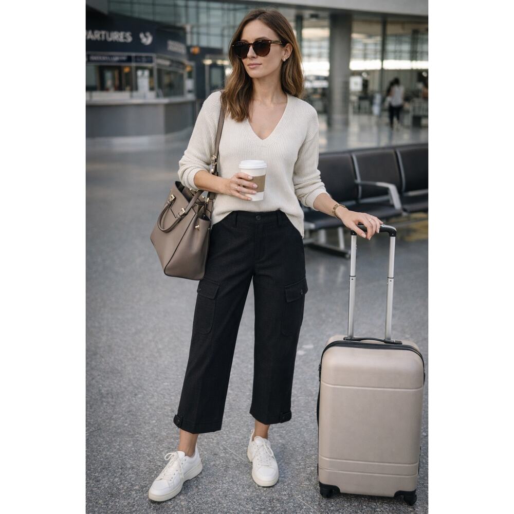 Liverpool Utility Crop Cargo Pants Black Crosshatch | Workwear | Size 12/31 NWT - Picture 1 of 9